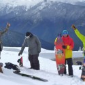 The Oregon boys with Dave and Tucker from Mervin : Grease Bus and Olympics in the backdrop