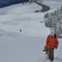 Kevin hiking the Olympic snowboard park