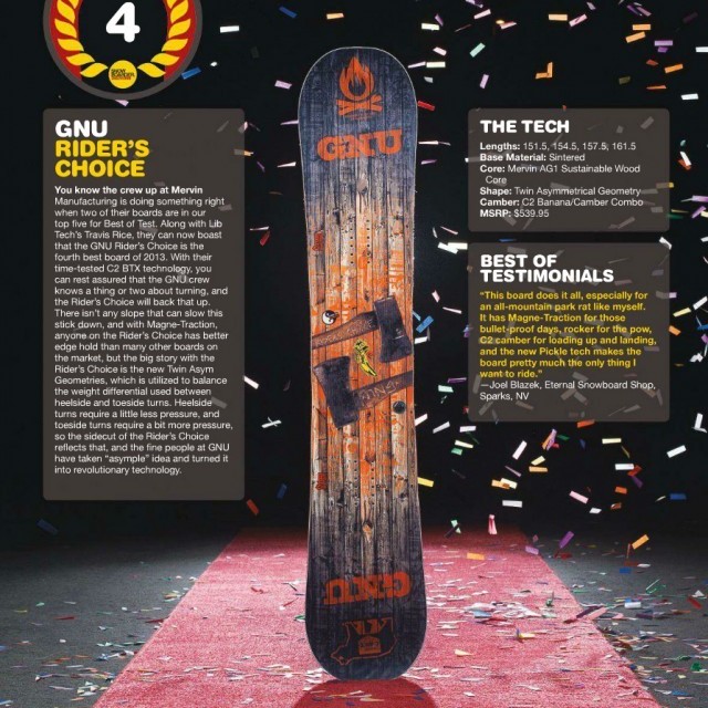 Image From Snowboarder Magazine: Best of Test Award – GNU Riders Choice