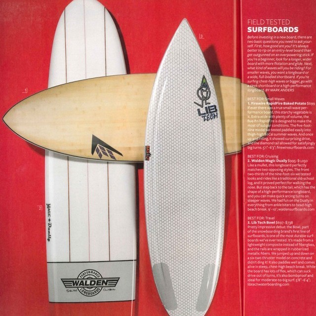 Image From Waterboards On Top in Outside Magazine’s Summer Gear Guide – Selected as the Surfboard ‘Best for Travel’