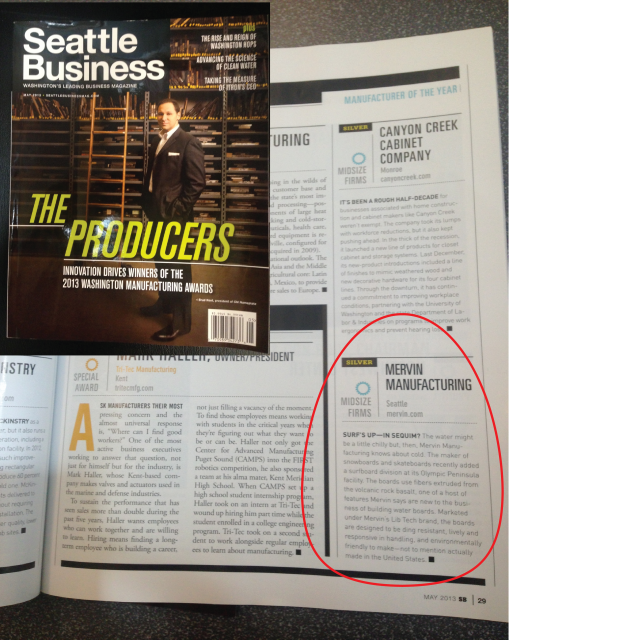 Image From Mervin Manufacturing Featured in May Issue of Seattle Business Magazine