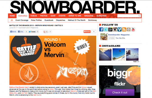 Battle of the Brands, Snowboarder Magazine, Superpark