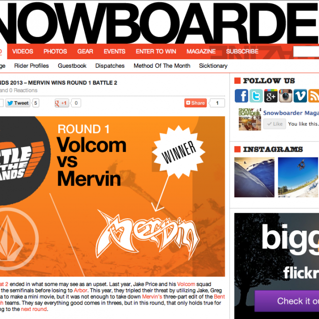 Image From Mervin Wins!! Snowboarder Magazine Round 1- Superpark Battle of the Brands