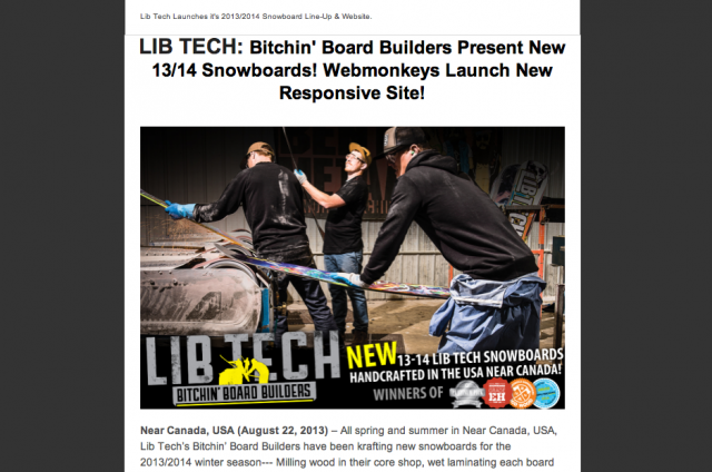 Lib Tech Press Release 13/14 Site and Product Launch Image