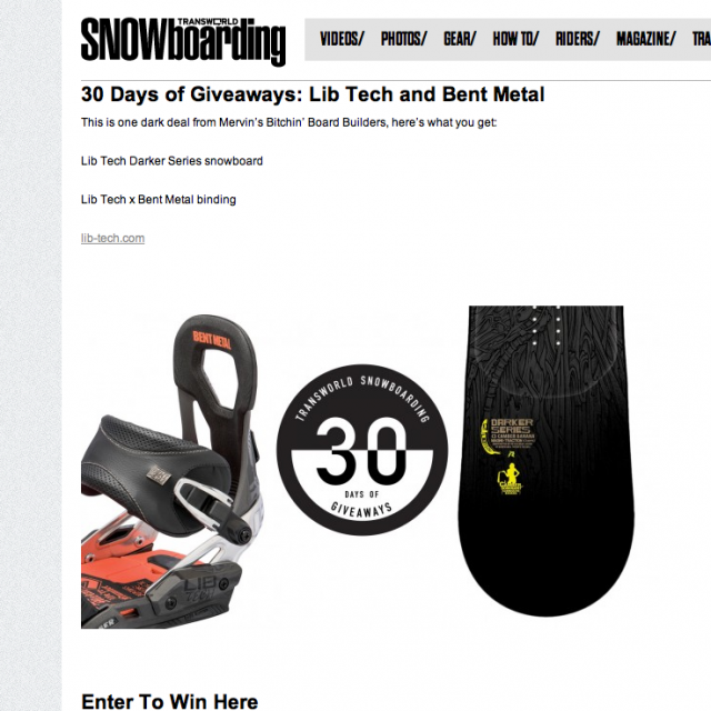 Image From Lib Tech & Bent Metal in Transworld Snowboarding’s 30 Days of Giveaways