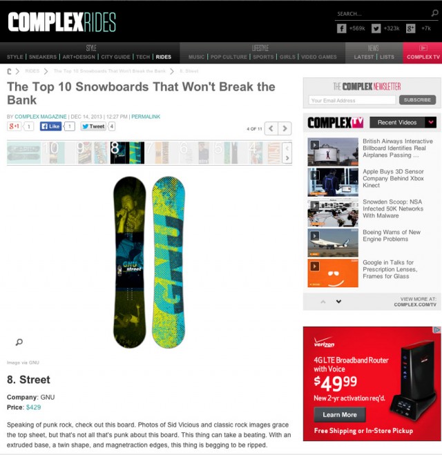 Complex.com: The Top 10 Snowboards That Won't Break the Bank - GNU Street Series