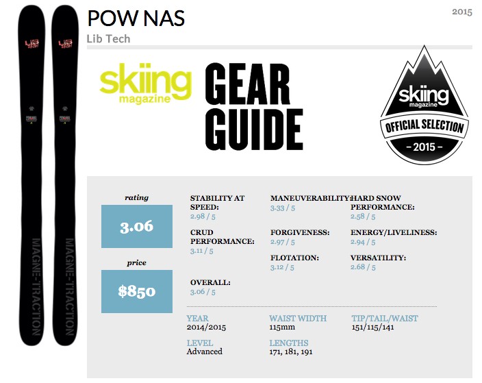 POW NAS Receives 2015 Official Selection from Skiing Magaing