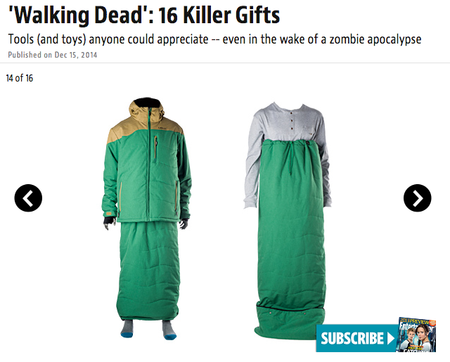 Image From Entertainment Weekly Includes Totally Down Jacket and Sack in Gift Guide