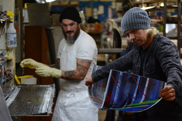 Travis Rice Building a Lib Tech Climax Snowboard, Photo Tim Zimmerman